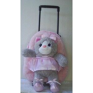 Popatu Kid's Pink Rolling Backpack with Removable Ballet Bear Plush